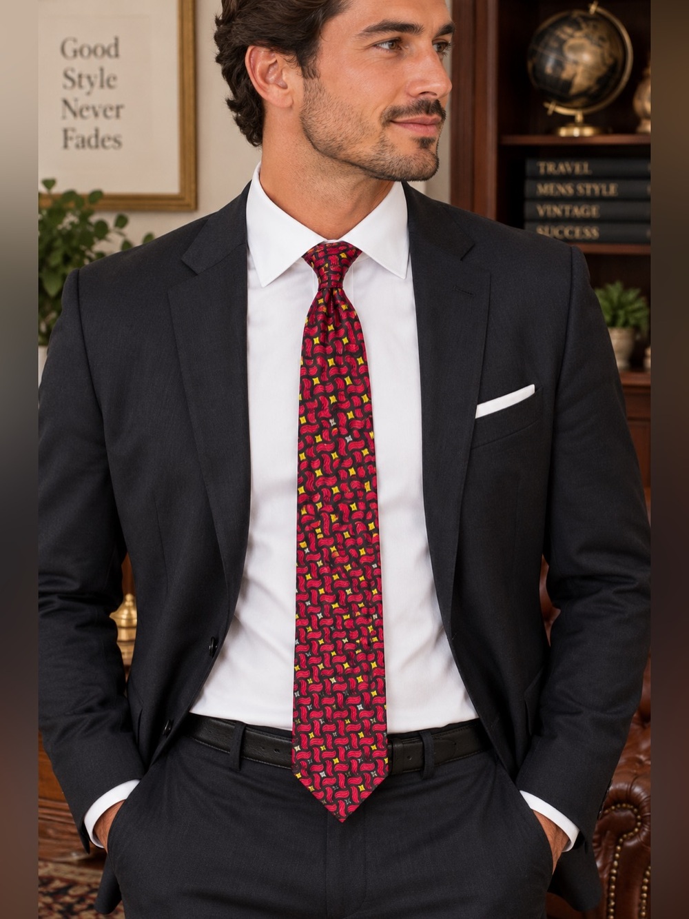 Robert Talbott Red Patterned Men’s Tie with Yellow Accents